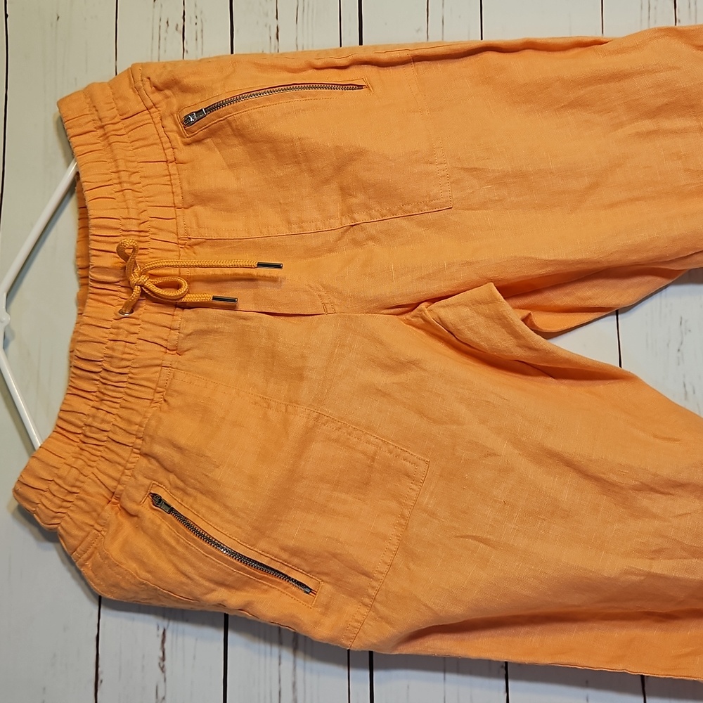 Athleta‎ Orange Linen Jogger Pants Zip Pockets Drawstring Waist Women's Size 8 P - Picture 2 of 7